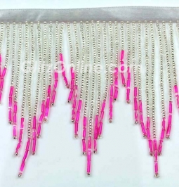 Silver & Pink 3" Beaded Chevron Fringe 10 Yard Bolt